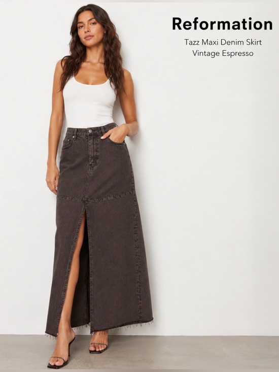 Reformation Dresses & Skirts - Reformation Tazz Maxi Denim Skirt 25 Vintage Espresso Brown Front Slit Boho